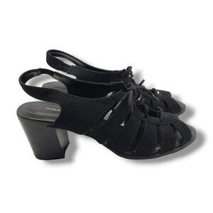 Graceland Cage Slingback Sandals‎ Womens US 8.5 EUR 39 Black Suede Peep Toe